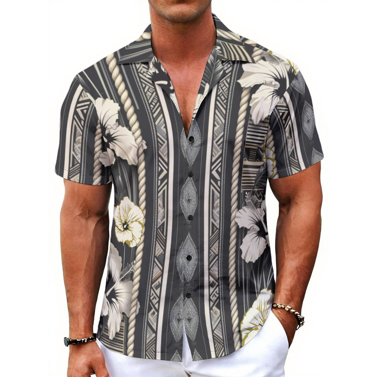 Tribal Rope Barong Hibiscus Shirt