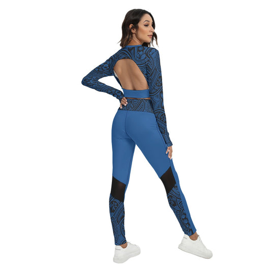 Tribal Strength Activewear Set – Black & Navy Filipino-Inspired Crop Top & Leggings