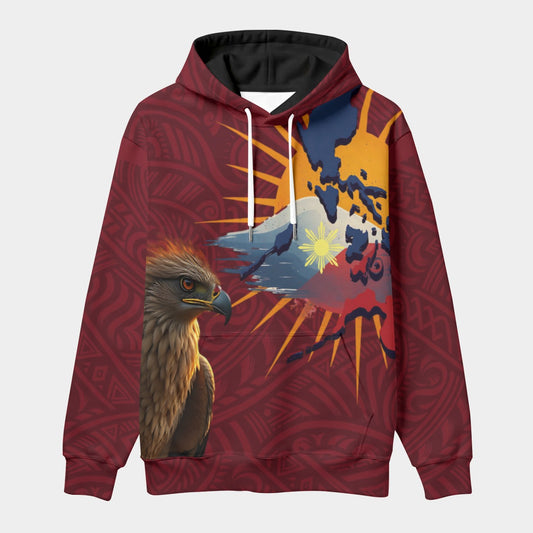 Philippine Eagle Hoodie – Tribal Map Graphic with Sun & Flag Eco-friendly Unisex Pullover Hoodie
