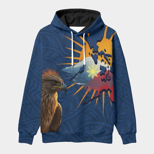 Philippine Eagle Hoodie – Tribal Map Graphic with Sun & Flag Eco-friendly Unisex Pullover Hoodie