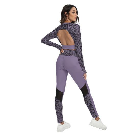Tribal Strength Activewear Set – Black & Lavender Filipino-Inspired Crop Top & Leggings
