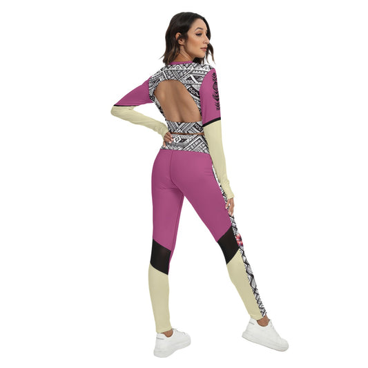 Tribal Bloom Activewear Set – Magenta & Sand Filipina-Inspired Crop Top & Leggings