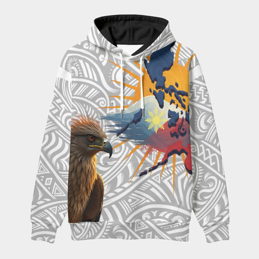 Philippine Eagle Hoodie – Tribal Map Graphic with Sun & Flag Eco-friendly Unisex Pullover Hoodie