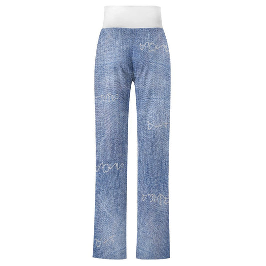 Denim Look Lounge Pants – Lightweight Drawstring Women's Straight-leg Pants with Baybayin Script