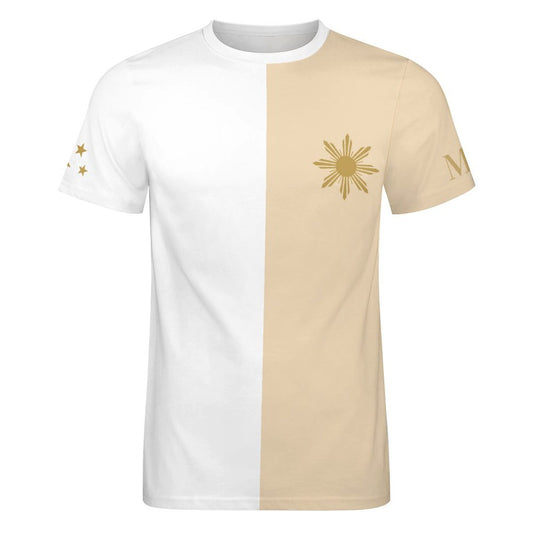 MI Sun Crest Two-Tone T-Shirt – Minimalist Filipino Luxury Tee (Beige & White)