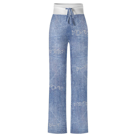 Denim Look Lounge Pants – Lightweight Drawstring Women's Straight-leg Pants with Baybayin Script